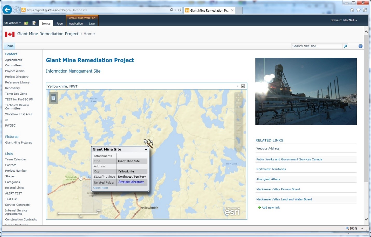 Screenshot of Giant Mine Remediation CMS website